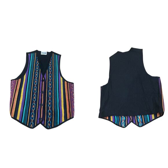 Vintage 90s Rainbow Southwestern Striped Vest Festival Waistcoat / Medium - - Picture 3 of 5